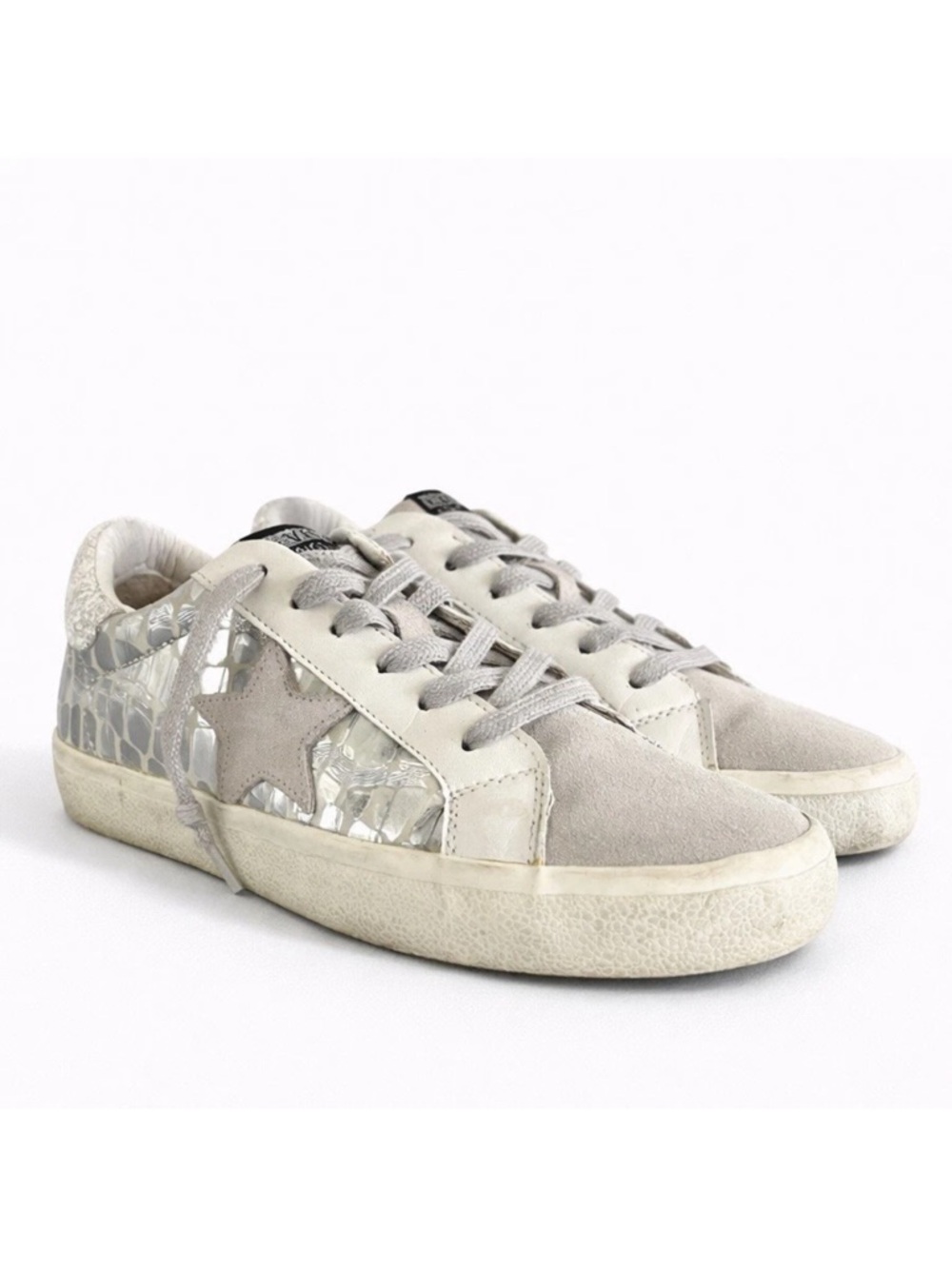 Vintage Havana Ingrid Low Top Sneakers Wild Croc Silver Metallic Fashion Size 8